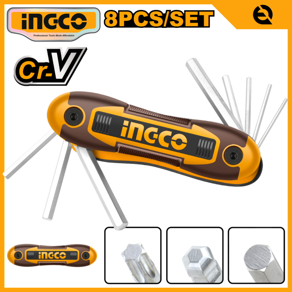 INGCO 8 IN 1 FOLDING KEY SET HEX, BALL POINT HEX & TORX KEY HHK14081 HHK14082 HHK14083