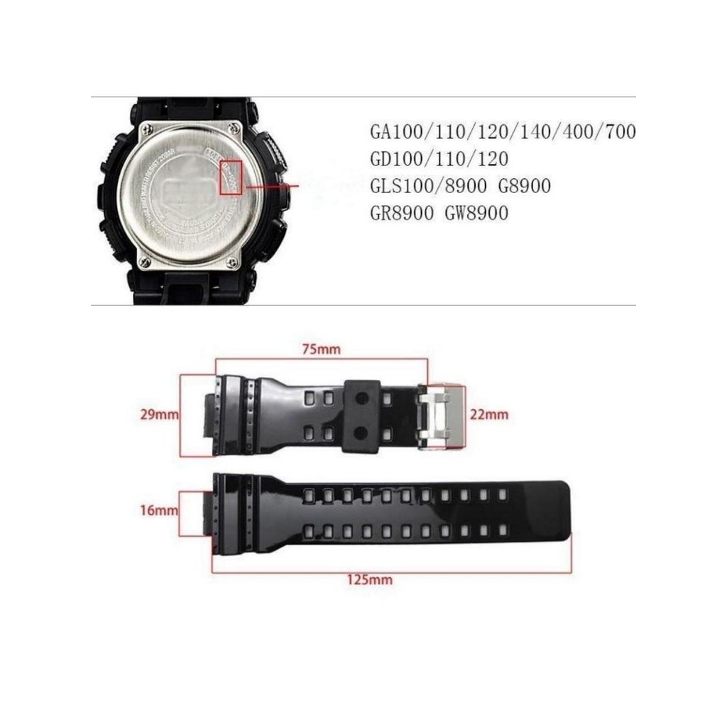 สำหรับ Casio G-Shock GA110 GD120 GA-100 G-8900 GLS-100ยางนาฬิกา16มม.สายรัดข้อมือกีฬากันน้ำ Glossy
