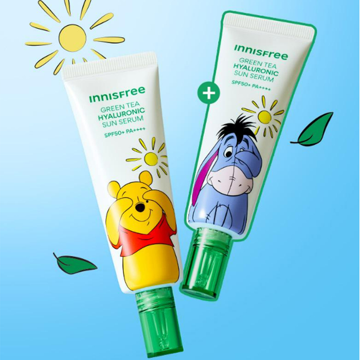 [innisfree x Winnie the Pooh] NEW Green Tea Hyaluronic Sun Serum 50ml+50ml+สติ๊กเกอร์ (Winnie the Pooh Edition) ราคา ถูกที่สุด ดีลบีเคเค แกลเลอรีภาพที่ 2