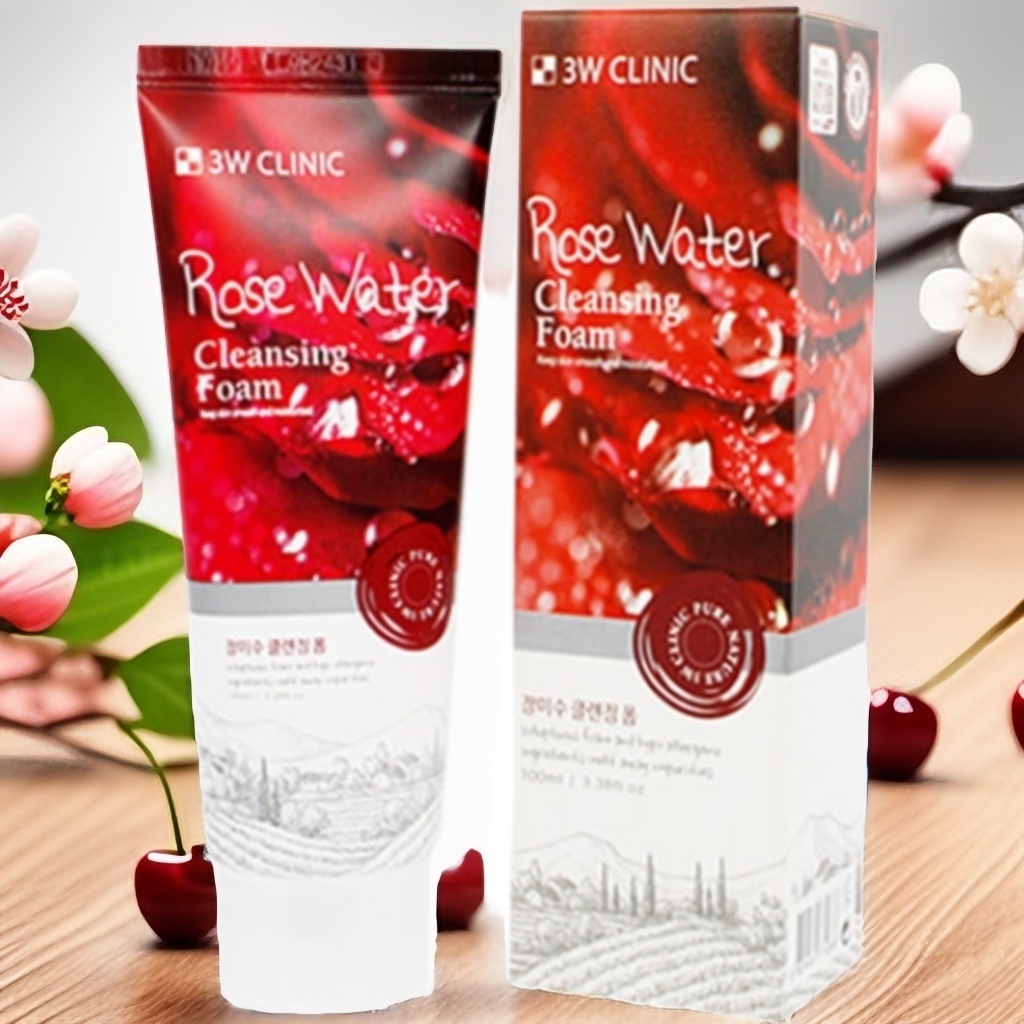 3W Clinic Rose Water Cleanser Foam 100ml Face Wash Moisturizing Brightening Gentle Cleanser