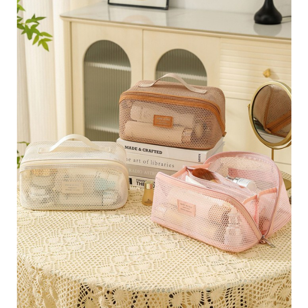 Travel Lingerie Pouch Mesh Storage Washbag Travel Pouch/ขาว,เบจ