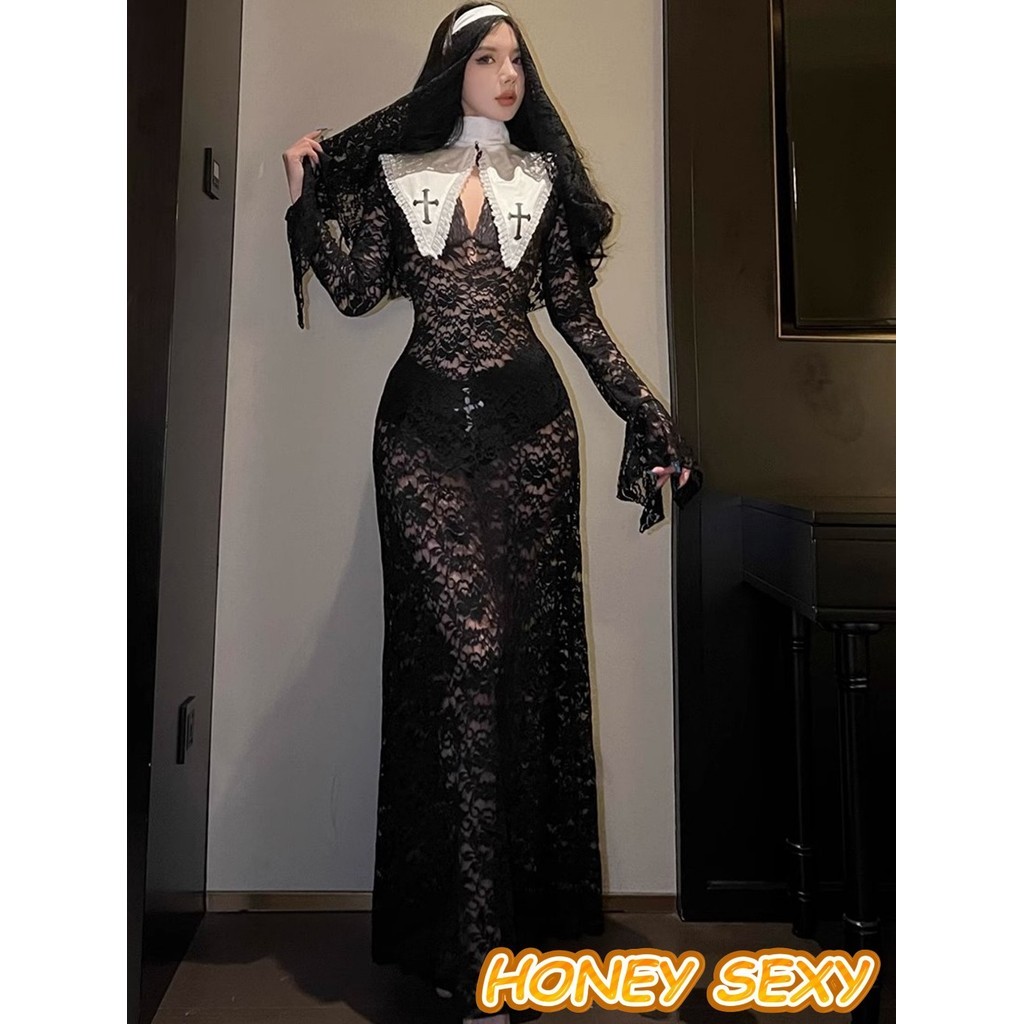 HONEY SEXY ชุดวันฮาโลวีน คอสเพลย์ เดรสลูกไม้แม่ชี มีไซต์ M-5XL น้ำหนัก 40-100 kg. เซ็กซี่ H-1047