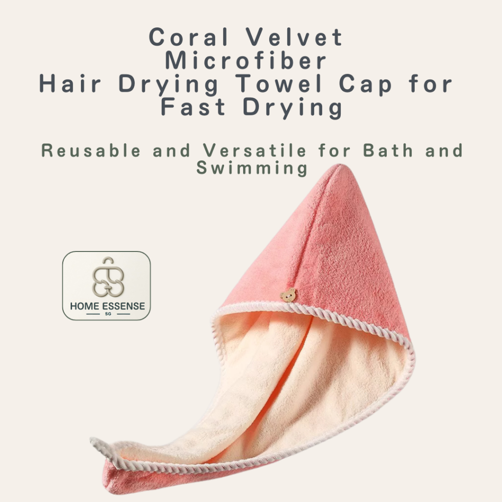 Home Essense SG หมวกผ้าเช็ดตัวแห้งเร็วไมโครไฟเบอร์กํามะหยี่ปะการังสําหรับแห้งเร็วอเนกประสงค์นํากลับม