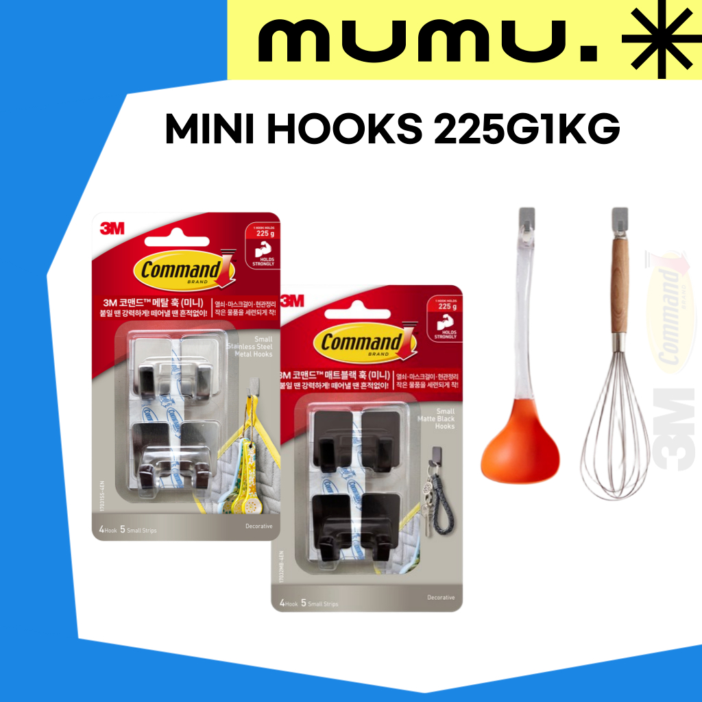 [3M] Command Mini Hooks – Metal / Black – ความจุ 225g – ชุด 4 ชิ้น