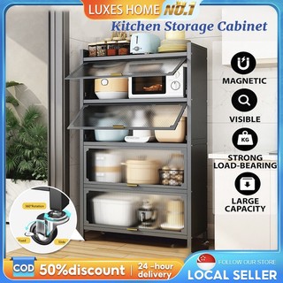 Kitchen Cabinet With Wheels Kitchen Storage Organizer Dust-Proof Locker Cupboard Cutlery Cabinet Storage Pot Rack