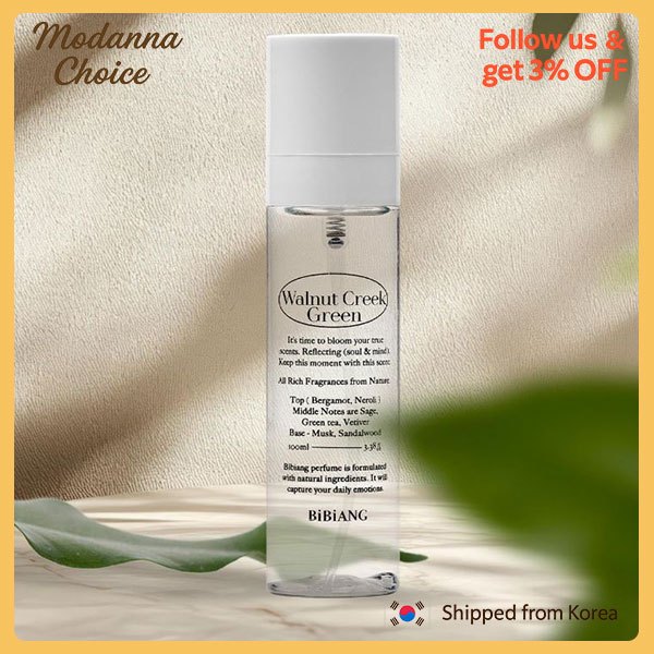 BIBIANG น้ําหอมผ้า 100ml Walnut Creek Green Long Lasting Scent Mist สําหรับเสื้อผ้าเครื่องนอนเกาหลี