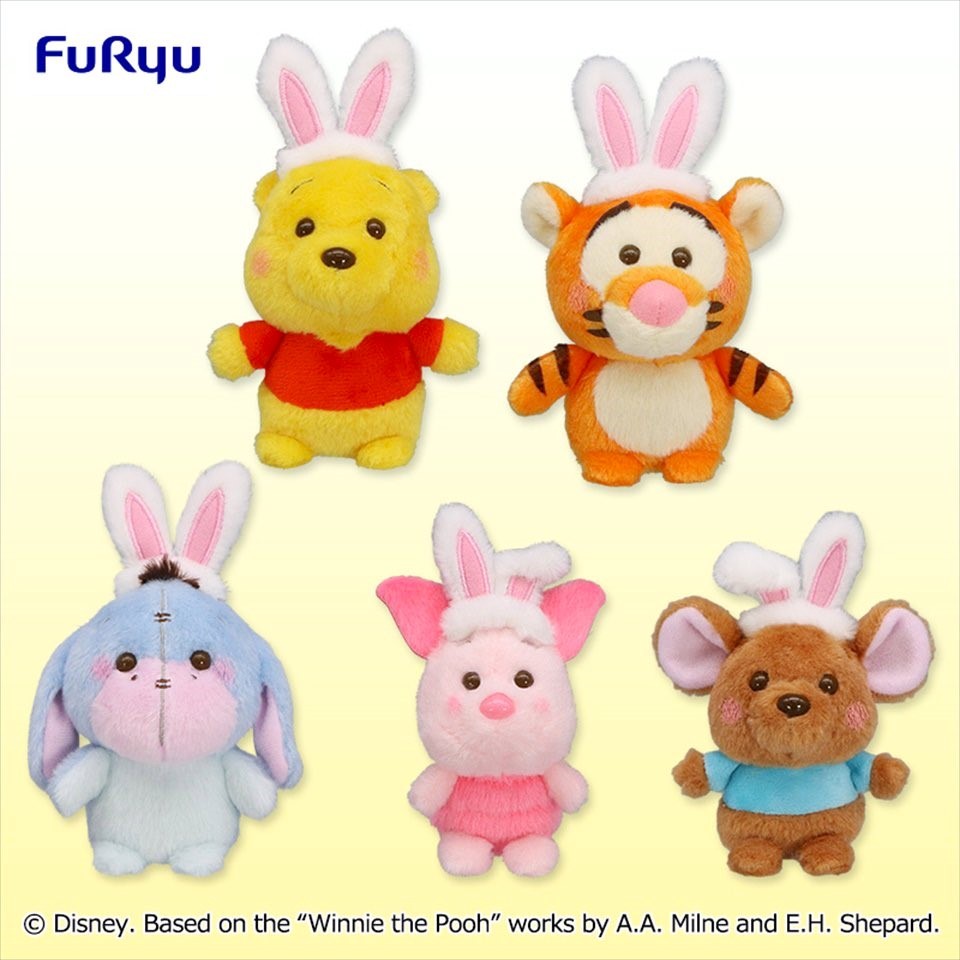 11 ซม.น่ารักญี่ปุ่น FuRyu Disney Winnie the Pooh Bear Piglet Roo Bunny Headband Potekyun Mascot Furr