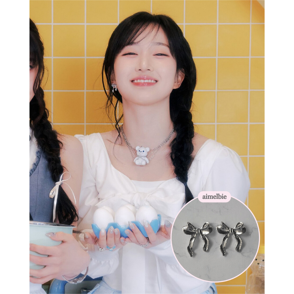 KOREA [ aimelbie ] ต่างหูริบบิ้น Ballerina / NMIXX HAEWON & LILY & ILLIT IROHA ปิ๊กแท้ 100%