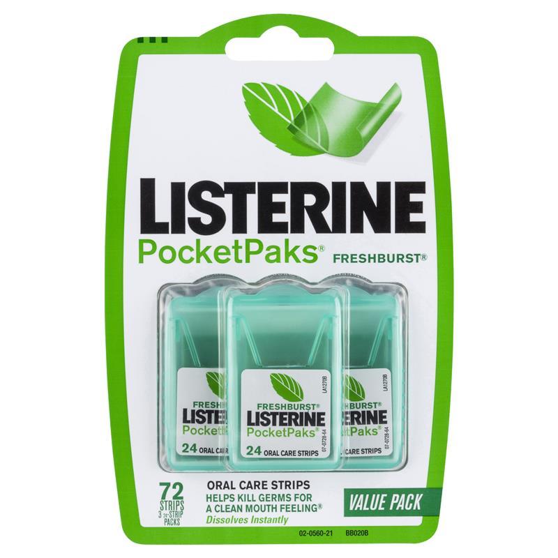[72s] Listerine PocketPaks Breath Strips ดูแลช่องปากพกพาพกพา น้ําหอมปรับอากาศปาก ละลายแถบฆ่า 99