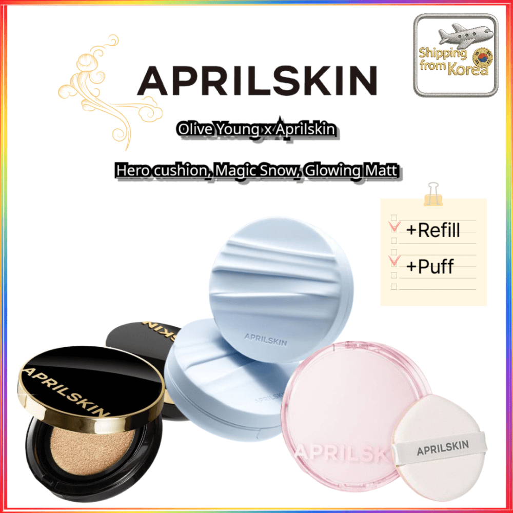 🇰🇷 Aprilskin Hero Cushion Pink Edition, Magic Snow, Glowing Matt Cushion (+Refill+Puff)