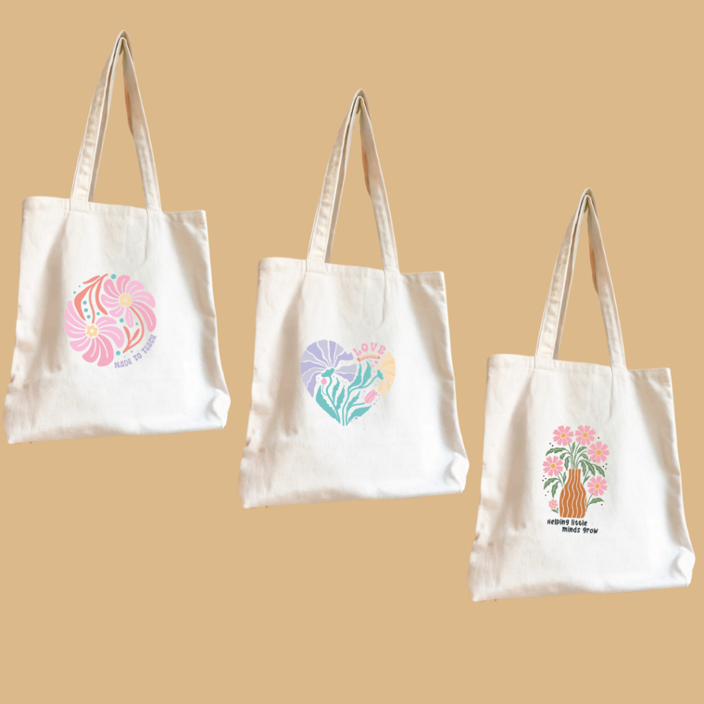 TinyPrints Retro Bloom Teacher Canvas Tote Bag