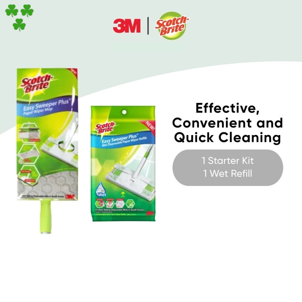 3M Scotch-Brite Easy Sweeper Plus Mop Kit + รีฟิลแบบใช้แล้วทิ้งแบบเปียก Bundle Pack 1 ชิ้น/แพ็ค สําห