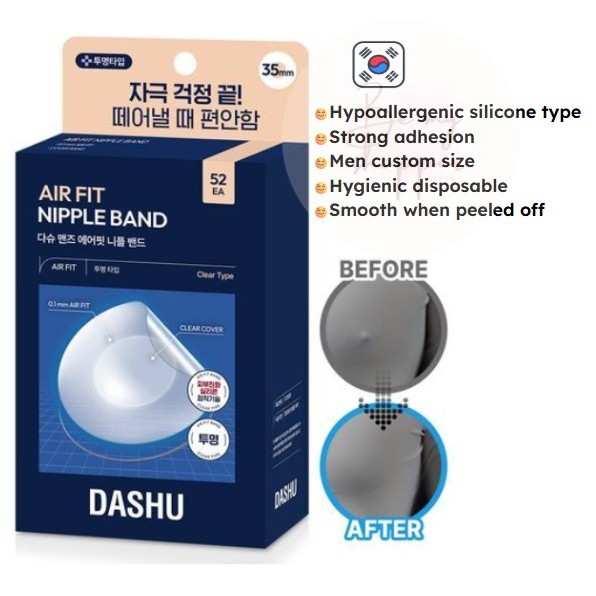 [DASHU] *ใหม่* Men's AirFit Silicone Nipple Bands Clear Type 52pcs/104pcs (Breathable Patches, Beige Tape)