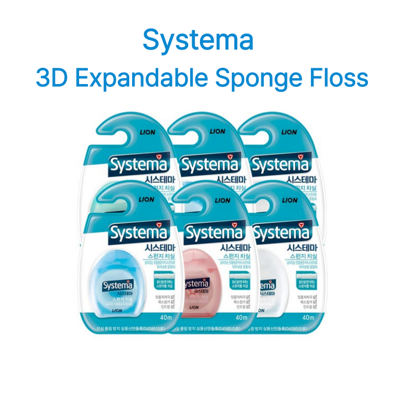[Korea Lion] Systema 3D Extended Sponge Floss 40M (Mint) - ไหมขัดฟันสําหรับสุขอนามัยในช่องปากที่มีปร