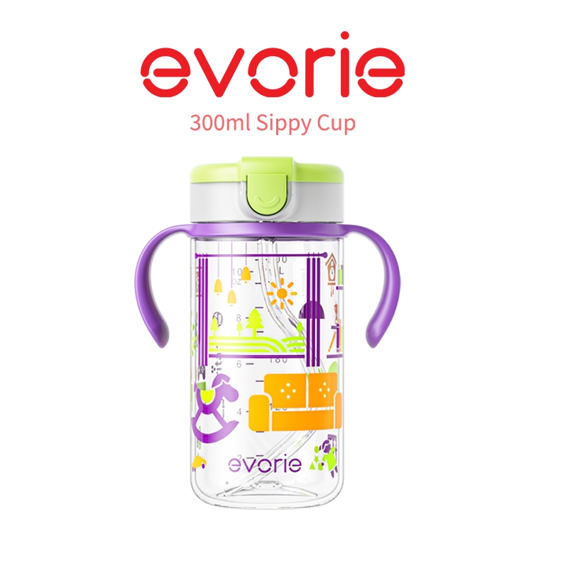 Evorie Tritan Sippy Straw Cup ขวดน้ําสําหรับเด็กวัยหัดเดินสําหรับเด็ก 1-4 ปี 300mL, Sweet Memories ไ