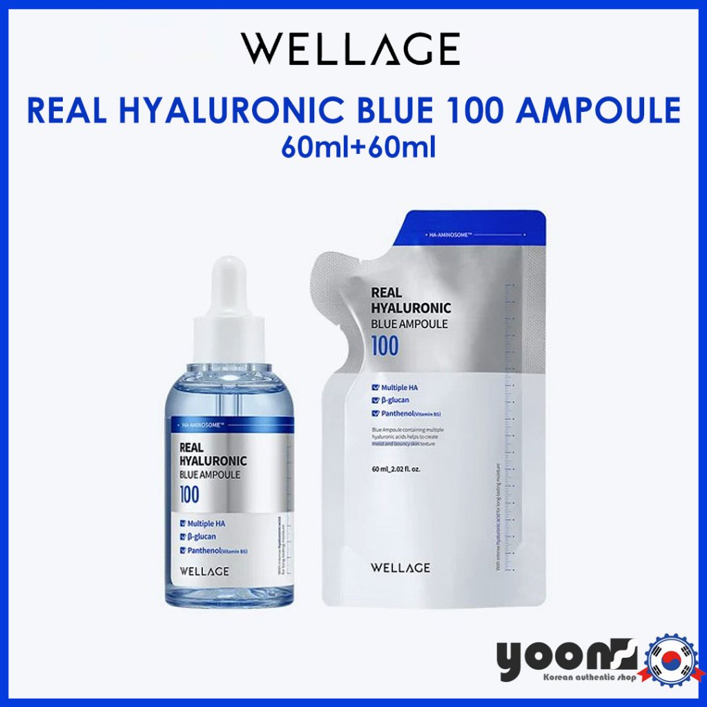 (READY TO SHIP) [WELLAGE] REAL HYALURONIC BLUE 100 AMPOULE 60ml 1+1 (หลัก + รีฟิล)_จากเกาหลี
