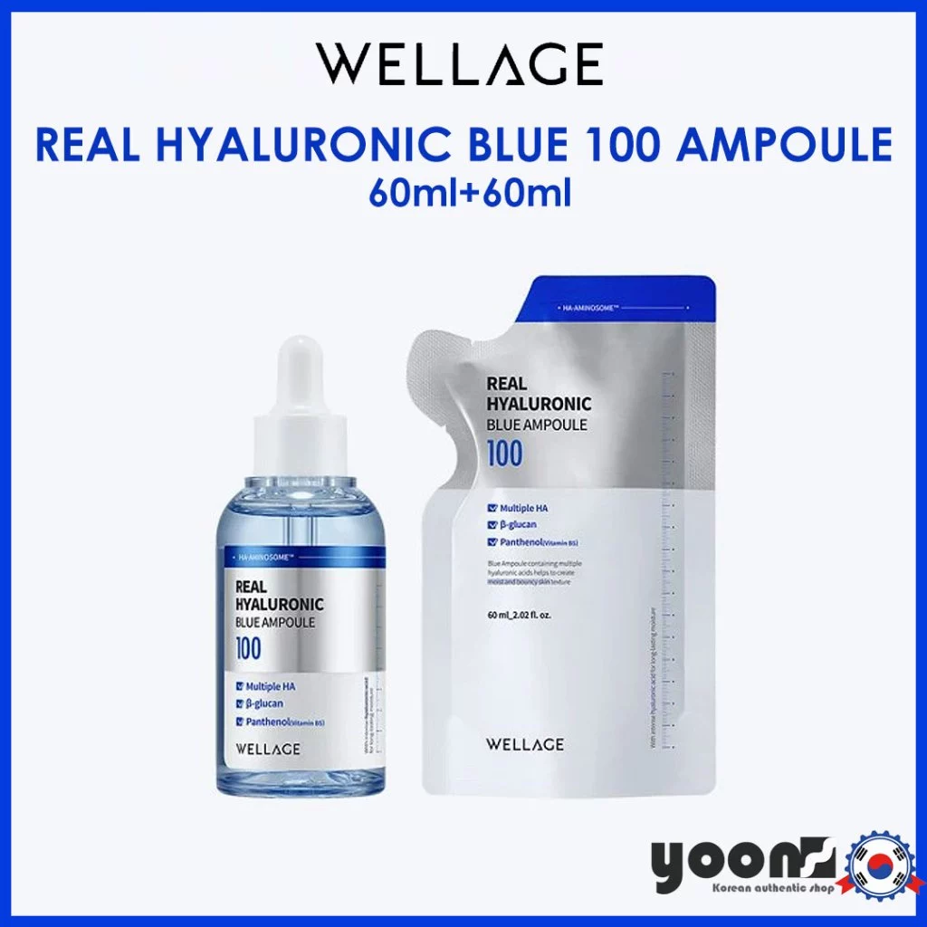(READY TO SHIP) [WELLAGE] REAL HYALURONIC BLUE 100 AMPOULE 60ml 1+1 (หลัก + รีฟิล)_จากเกาหลี
