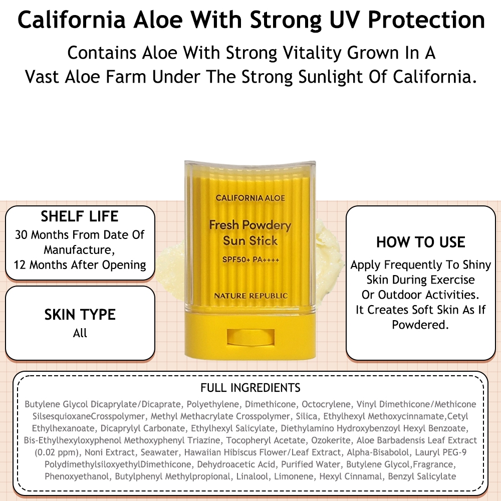 [Nature Republic] California Aloe Fresh Powdery Sun Stick 24g SPF50+ PA++++(1+1) - รูปที่ 4