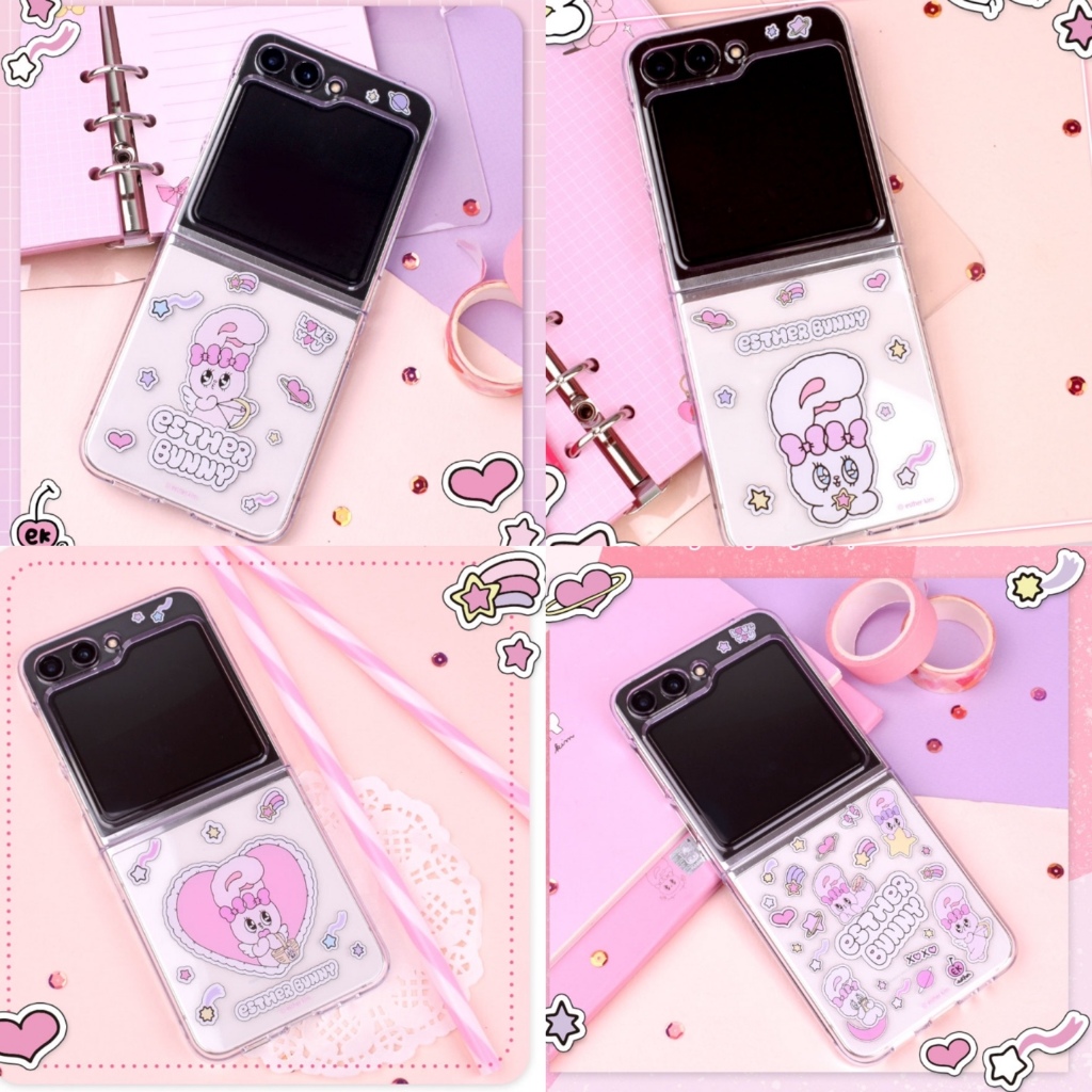 เกาหลี Esther Bunny Z Flip 6 / 5 Phone Clear Case Slim Hard ดีไซน์น่ารัก Samsung Galaxy