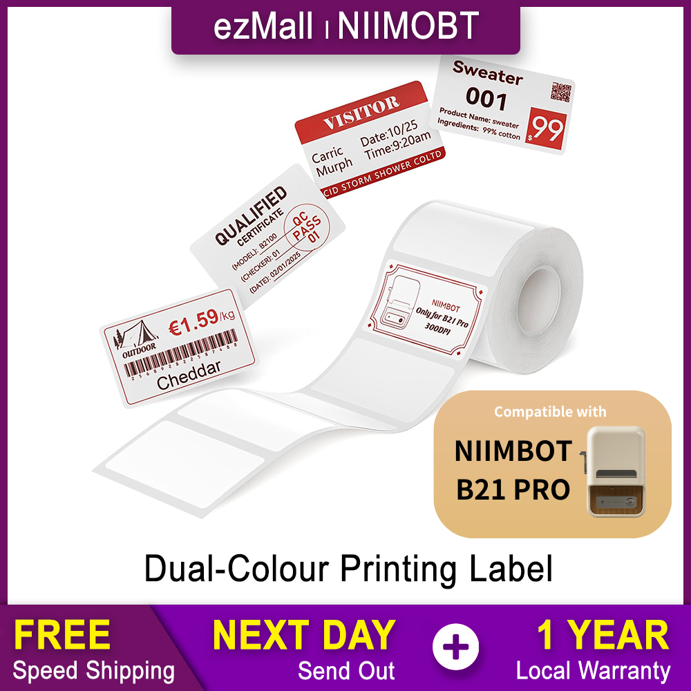 สติ๊กเกอร์ฉลากสีคู่ NIIMBOT B21 PRO - การพิมพ์สีดําและสีแดง รวมกระดาษเติมกันน้ํา