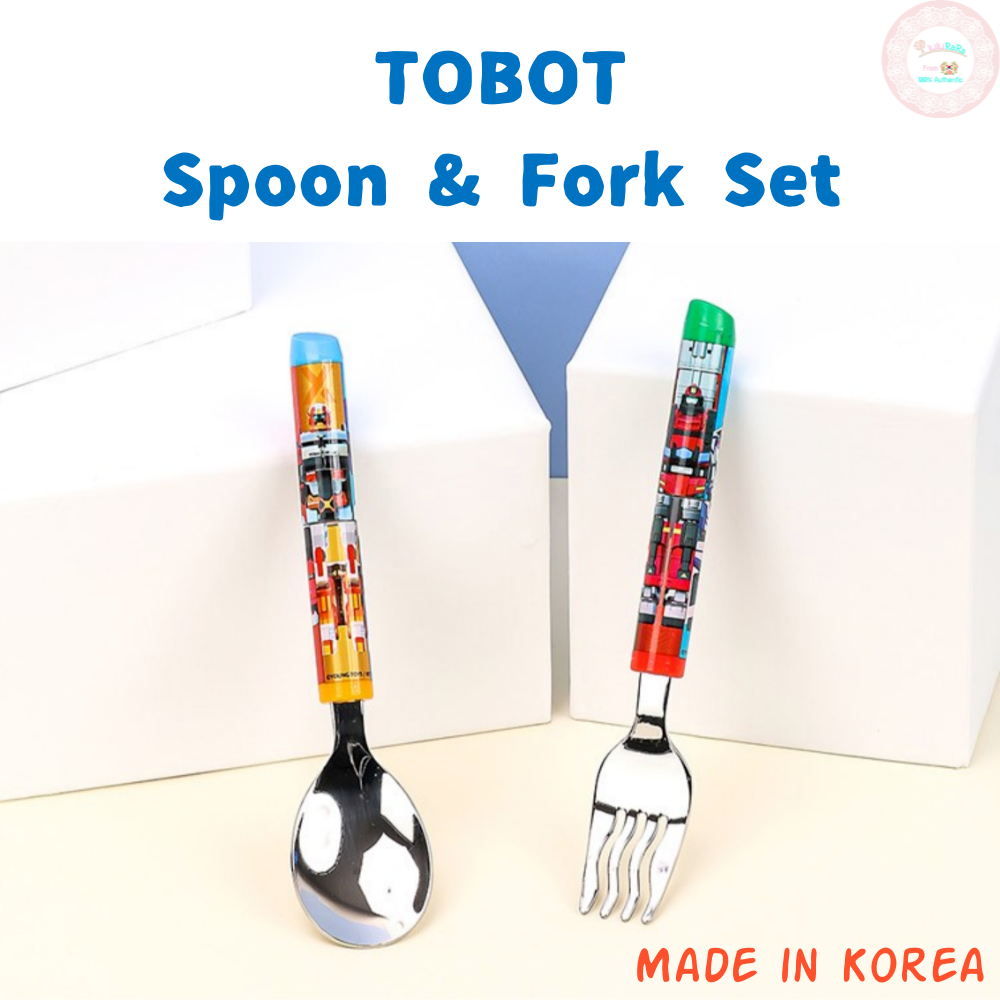 Lilfant Tobot ชุดช้อนและส้อมสําหรับเด็ก Tobot Cutleries สําหรับเด็กอาหารเย็นบนโต๊ะอาหารสําหรับเด็ก