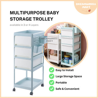 Multipurpose 3/4 Layers Baby Nursery Storage Rack Stroller with Wheels