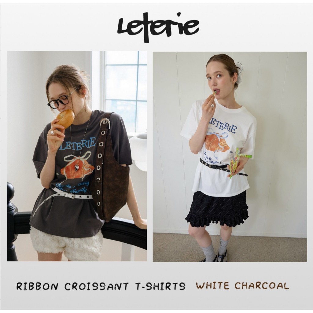 [LETERIE] RIBBON CROISSANT T-SHIRTS 2COLORS - CHARCOAL WHITE (5-LR-T03)