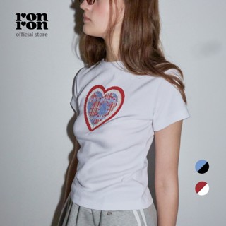 [RONRON] Shape Applique Slim Crop T Shirts / 2 colors