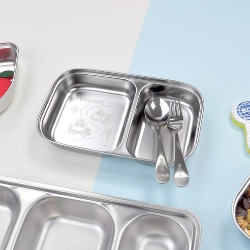 Vroom Vroom จานแบ่งสแตนเลส 304 2 ช่องสําหรับเด็กเด็ก