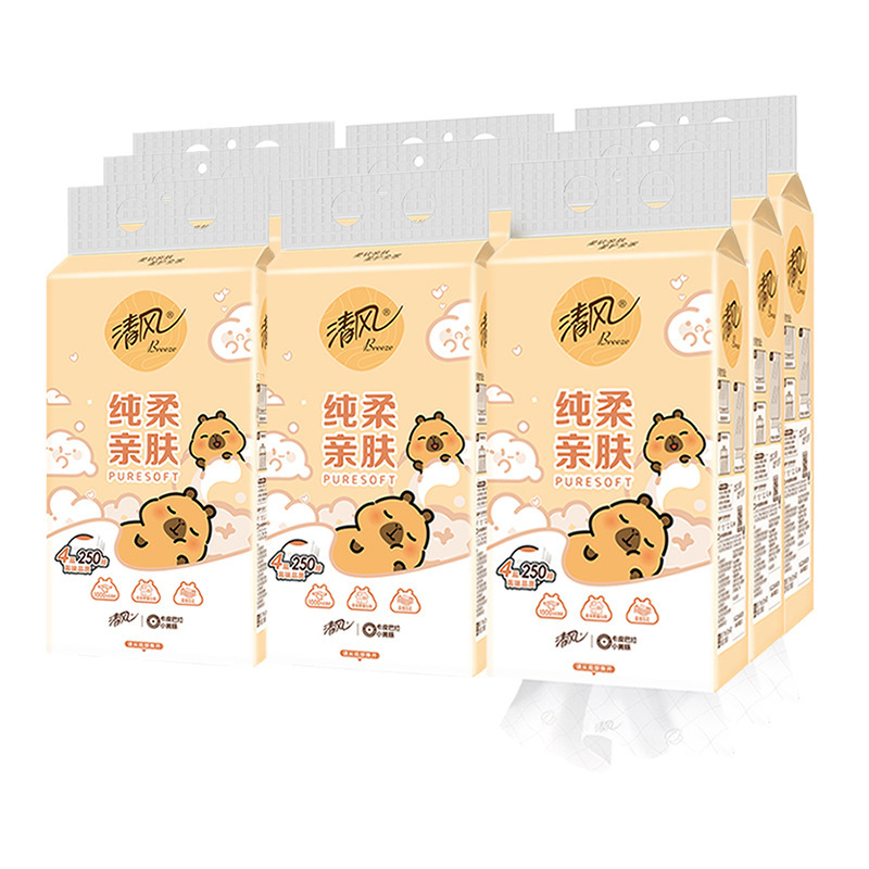 Breeze Breeze Breeze Capybala Capybala Hang "N" ทิชชู่แบบดึง (1 แพ็ค/4 ชั้น < 250 แผ่น >