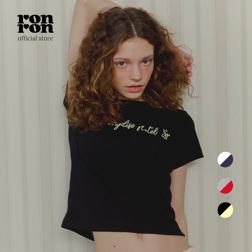 [RONRON] DOODLE LETTERING SLIM CROP T SHIRT / 3colors