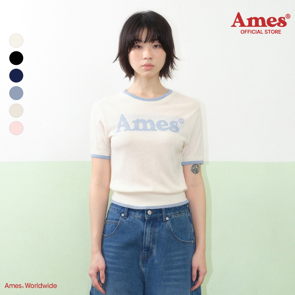 [AMES] BASIC LOGO KNIT_สไตล์เกาหลี