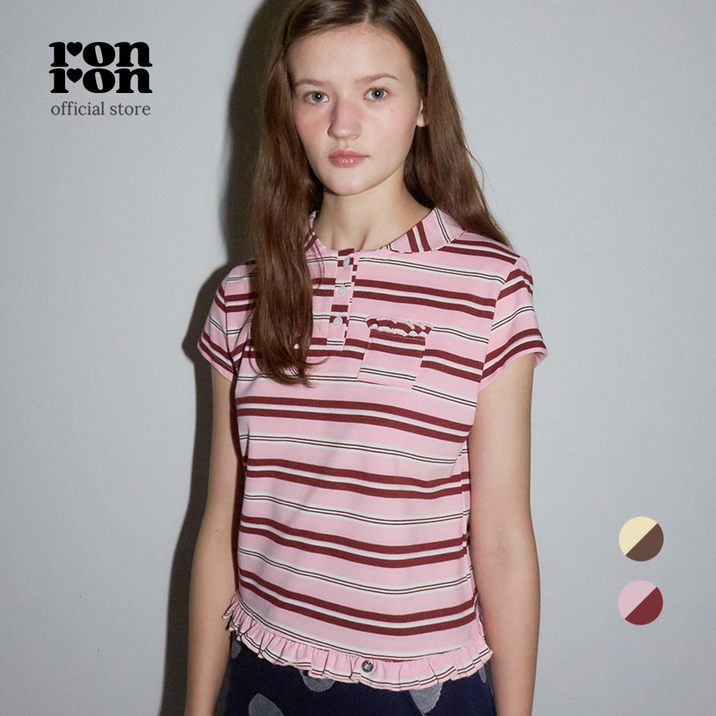 [RONRON] RUFFLE ROUND COLLAR PK T SHIRT / 2 Colors
