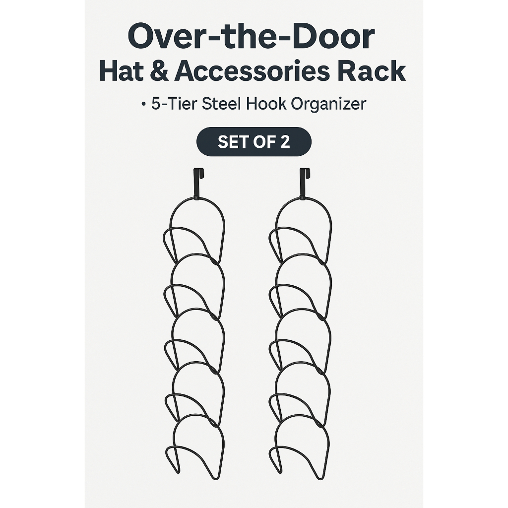 Over-the-Door Hat & Accessories Rack | ที่จัดระเบียบตะขอเหล็ก 5 ชั้น (ชุด 2 ชิ้น)