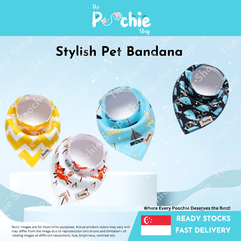 [SG Stocks] The Poochie Shop Pet Dog Cat Stylish Adjustable Bandana Cotton 1 ชิ้น