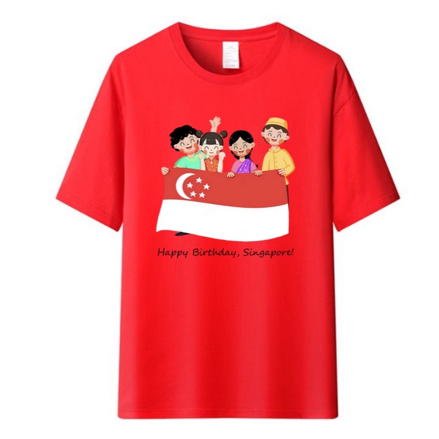 วันชาติ NDP Red Top - Baby Kids Red T-shirt Love National Day Outfit Cotton 100% นุ่มสบาย