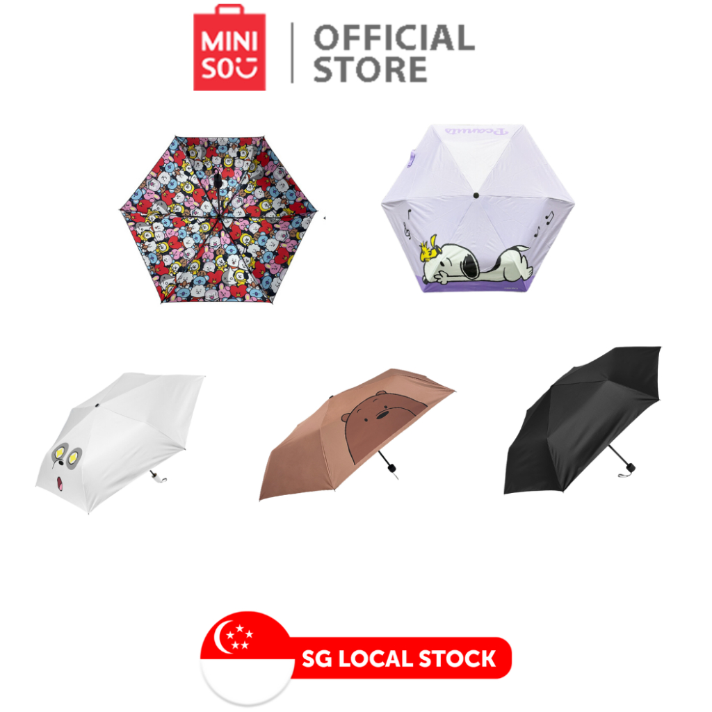 Miniso Classic Solid We Bare Bears Collection ร่มกันแดดสี (สีดํา/Grizz/Panda)/Snoopy/BT-21