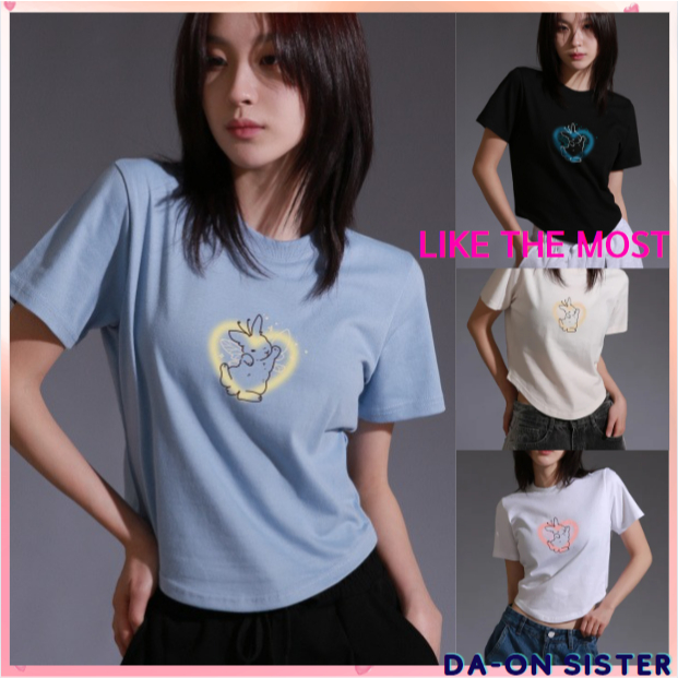 [ Like THE MOST ] เสื้อยืดแขนสั้นผู้หญิง Angel Rabbit Round Cut 4color korea แท้ 100%