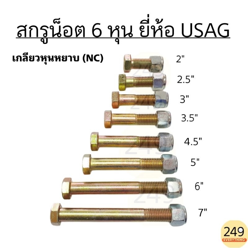 (1ตัว) น็อตแข็ง 6 หุน สกรูน็อต USAG ความแข็ง 8.8 เกลียวหุน (หยาบ NC)  พร้อมหัวล็อคกันคลายอย่างดี (มีหลายความยาวให้เลือก)