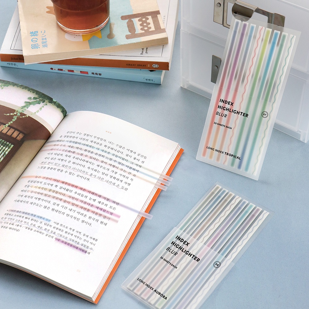 Iconic Index sticky Long Highlighter - BLUR Diary ที่คั่นหนังสือเอกสาร scarpbooking planner สมุดบันทึกศึกษา CUTE เครื่องเขียน