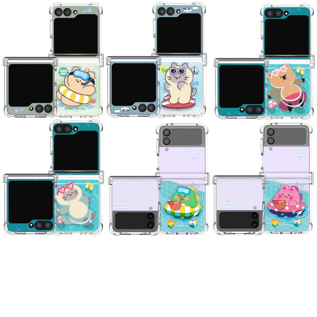 Z พลิก7◀เกาหลี GALAXY {Z FLIP6/Z FLIP5/Z FLIP4}Case Acryl Smart Tok บานพับป้องกันกันชนใส