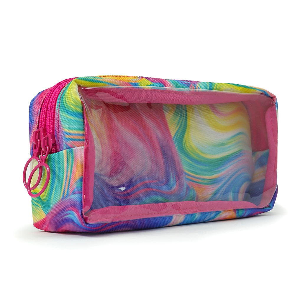 ZIPIT Half & Half Pencil Cases สําหรับทุกวัยคู่ช่องขนาดใหญ่เปิดโปร่งใสด้านหน้าทึบแสง Rainbow Colours