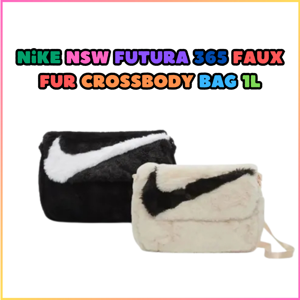 Nike NSW Futura 365 กระเป๋าสะพายข้าง ขนเฟอร์เทียม 1 ลิตร / สีขาว / สีดํา/NewJeans HANNI’s Airport Fashion Bag – โปรปัง