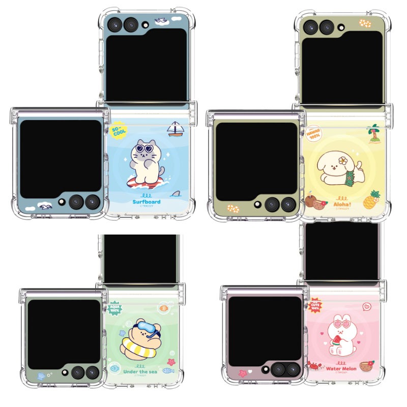 Z พลิก7◀เกาหลี GALAXY {Z FLIP6/Z FLIP5/Z FLIP4}Case บานพับแม่เหล็กป้องกัน Cear กันชนสัตว์ซัมเมอร์บีช