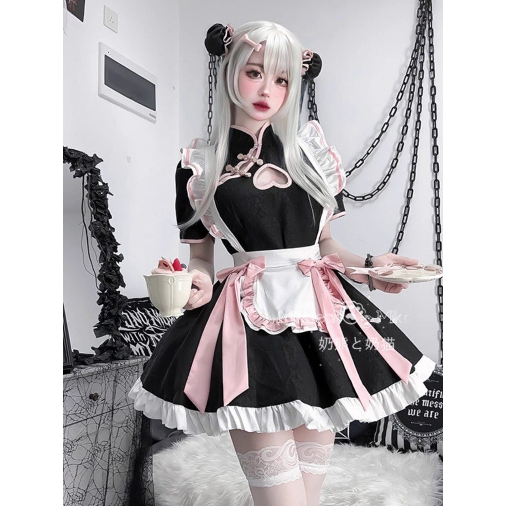 TOP SEXY ชุดเมดสไตล์จีน ชุดสาวใช้ ชุดคอสเพลย์น่ารัก 💓 มีไซต์ M-5XL นน.40-100kg. อุปกรณ์ครบชุด T-933