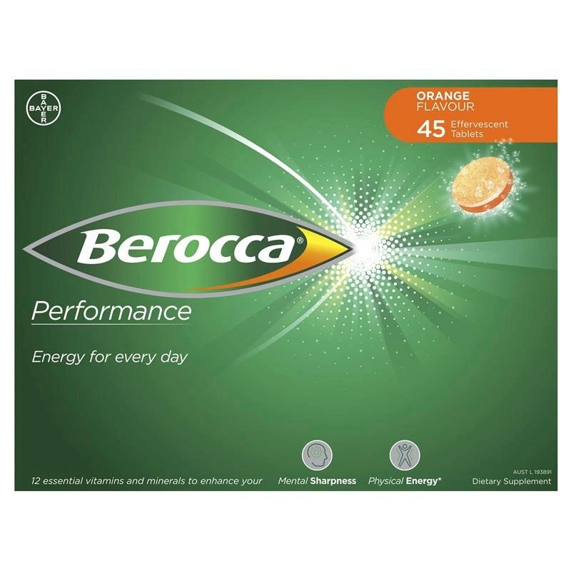 อาหารเสริมวิตามินและแร่ธาตุ Berocka Performance เม็ดฟู่ 45 เม็ด สีส้ม - ผลิตในอเมริกา