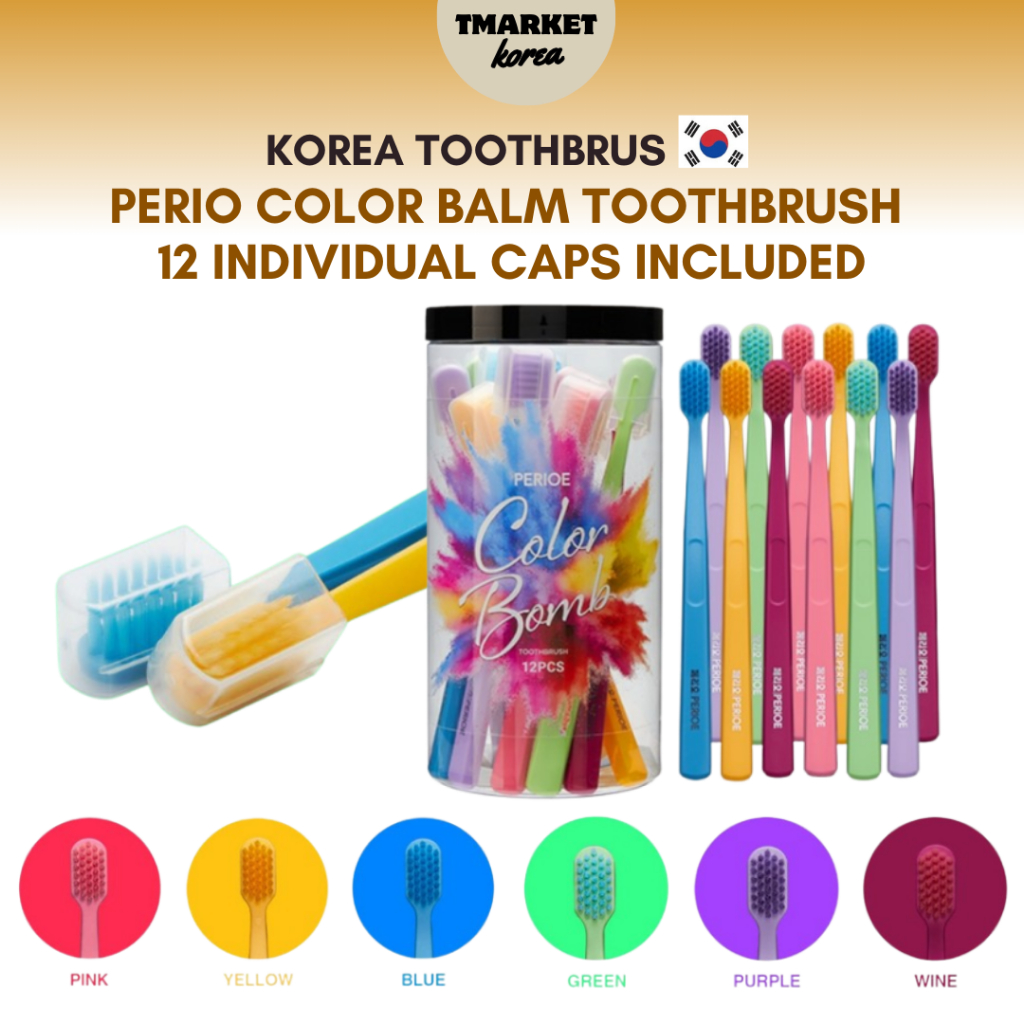 [LG Perioe] Korea Toothbrus | แปรงสีฟัน Perioe Color Balm 12 รวมหมวกแยกชิ้น | แปรงสีฟันอัลตร้าไฟน์ |