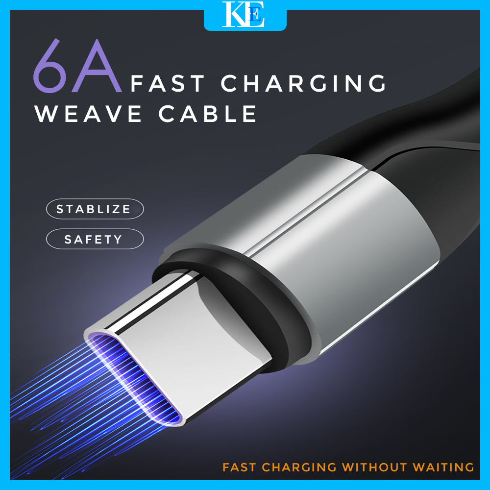 6A Cable Stablize Safety Weave Cable Type-C Micro IOS Cable (Fast Charging) สําหรับโทรศัพท์ทุกรุ่น