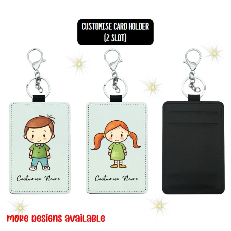 [SG BASED] ปรับแต่งชื่อ Happy Children Day Cute Girl Boy Designs 2 Slot Cardholder Keychain Set