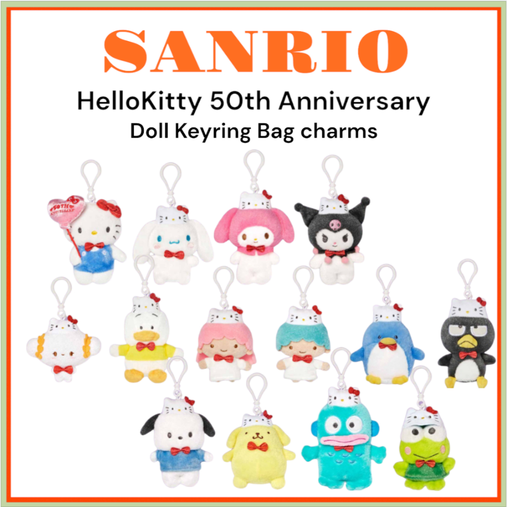 [Sanrio] พวงกุญแจตุ๊กตา Hello Kitty ครบรอบ 50 ปี สําหรับห้อยกระเป๋า (BAD BADTZ-MARU TUXEDOSAM AHIRUNOPEKKLE KEROKEROKEROPPI HANGYODON Kitty Mymelody Cinnamoroll Kuromi Poch